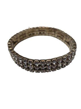 Vintage Art Deco Rhinestone Stretch Bracelet 3 Strand Gold Tone Fashion Jewelry
